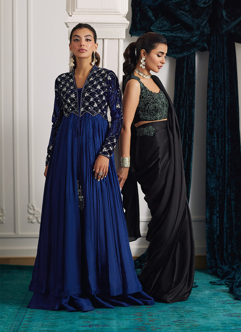 Marli Onyx Saree And Velvet Blouse