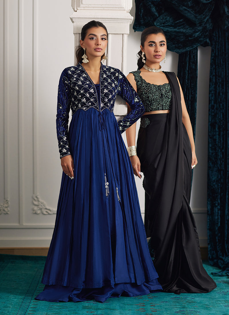 Marli Onyx Saree And Velvet Blouse