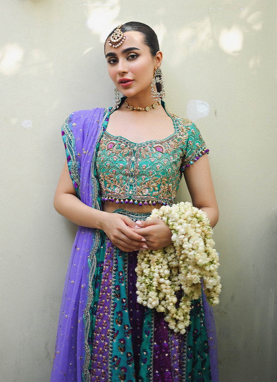 Bluebell Sea Green Block Printed Lehenga Choli
