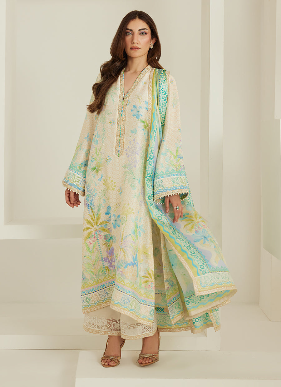 Palm Ivory Shirt And Dupatta