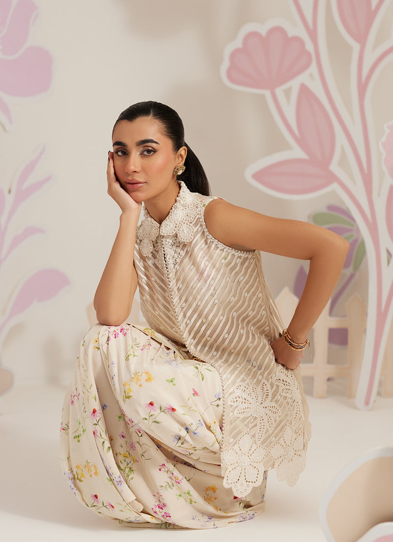 Isobel Jacket With Ivory Printed Crepe Skirt