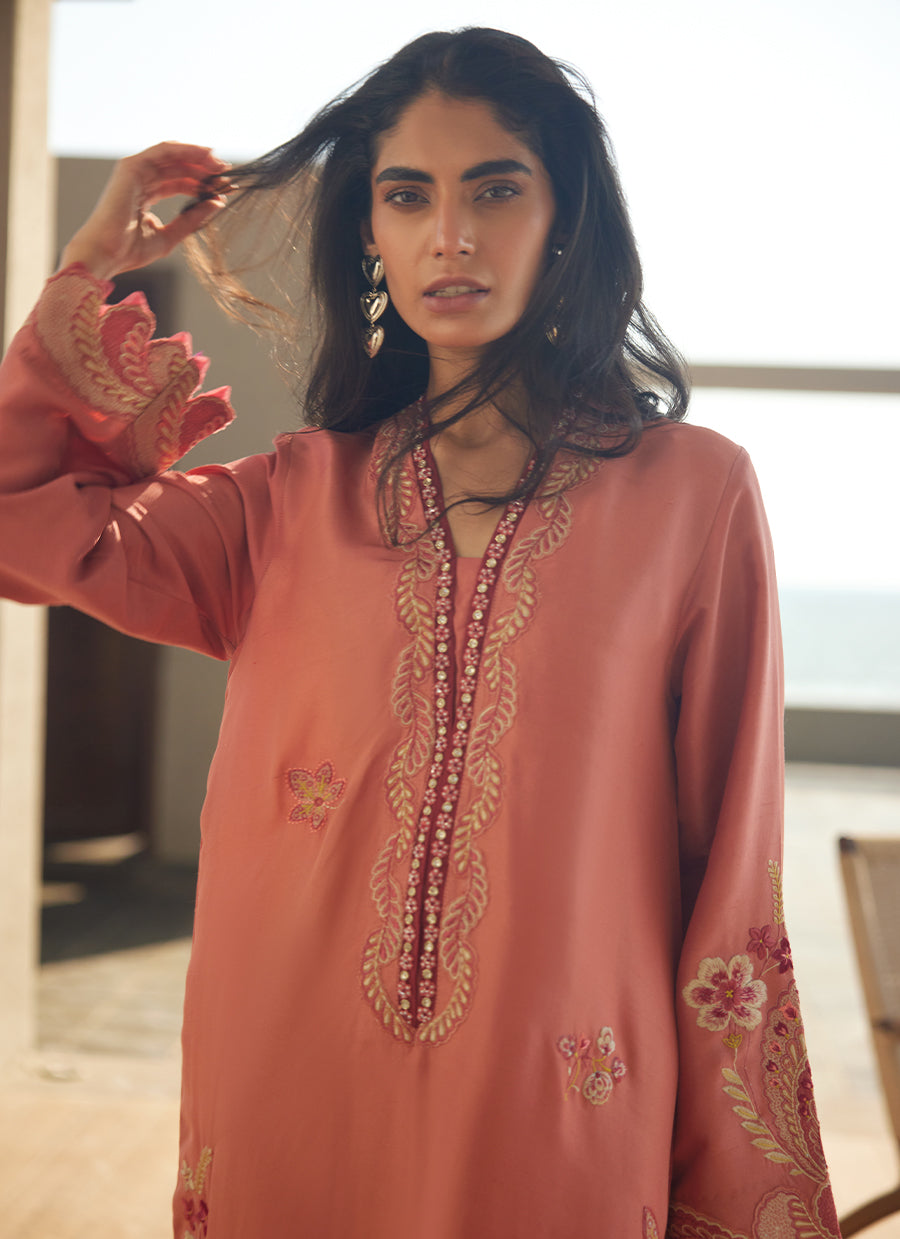 Nami Coral Silk Kaftan