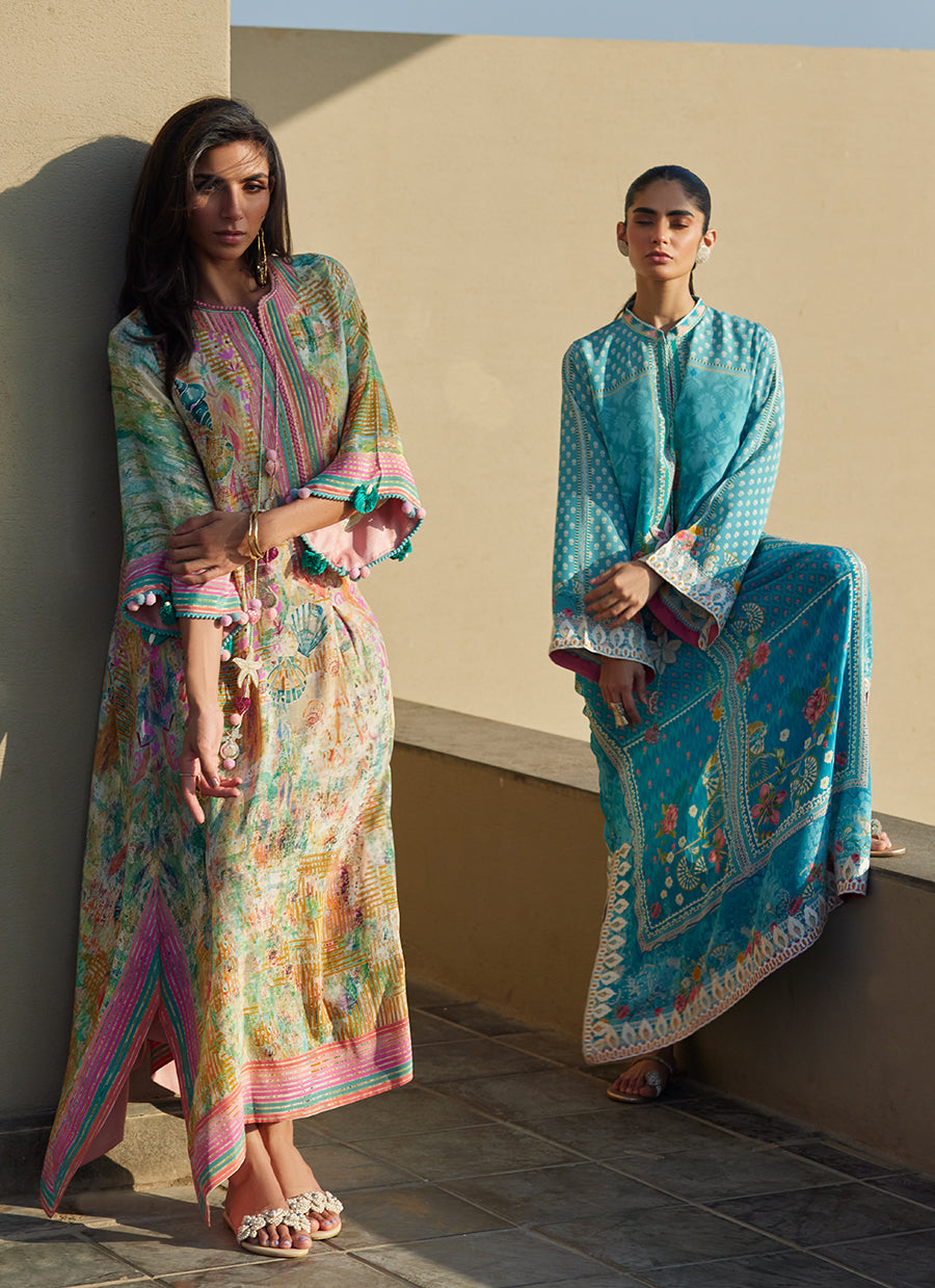 Amaris Sky-Blue Crepe Kaftan