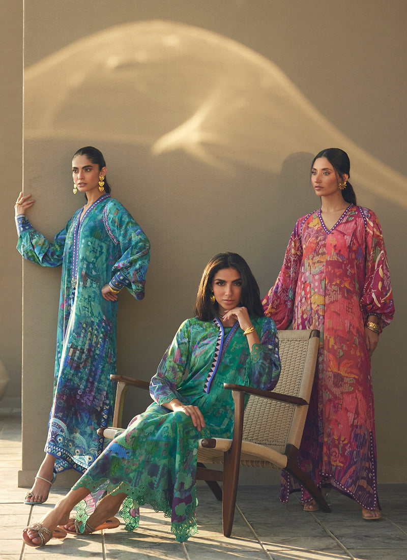 Ariel Emerald Crepe Kaftan
