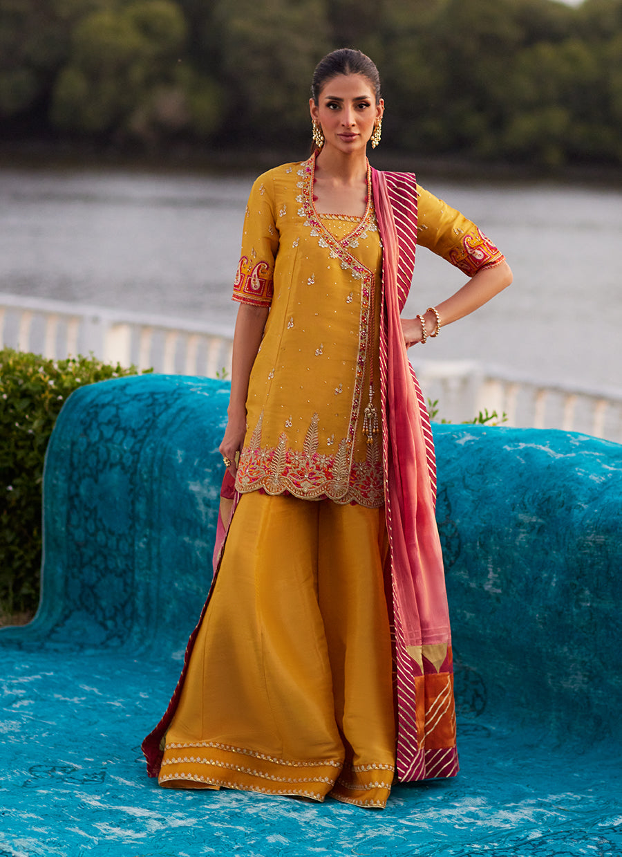 Henna Saffron Angharkha And Dupatta